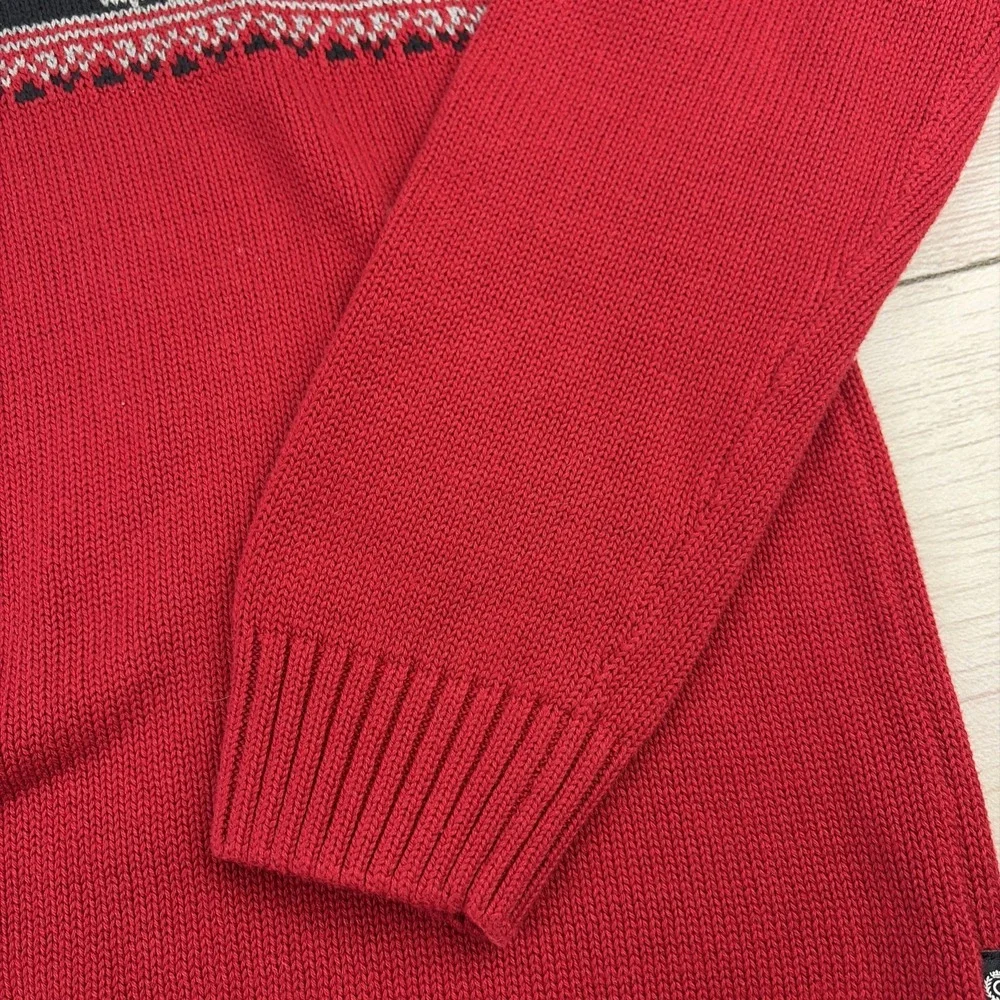 Chaps Men's XL 1/4 Zip Cotton Knit Cardigan Long Sleeve Moose Head Sweater Red